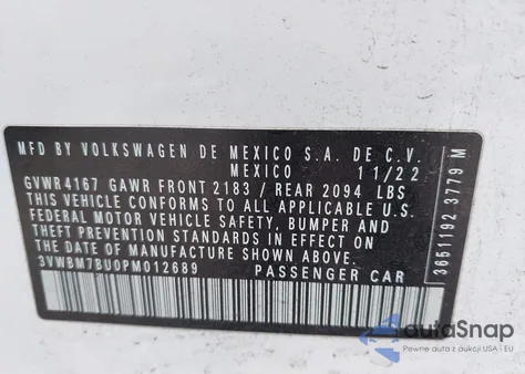 2023 Volkswagen Jetta 1.5T Sport z USA, uszkodzony, nr VIN 3VWBM7BU0PM012689